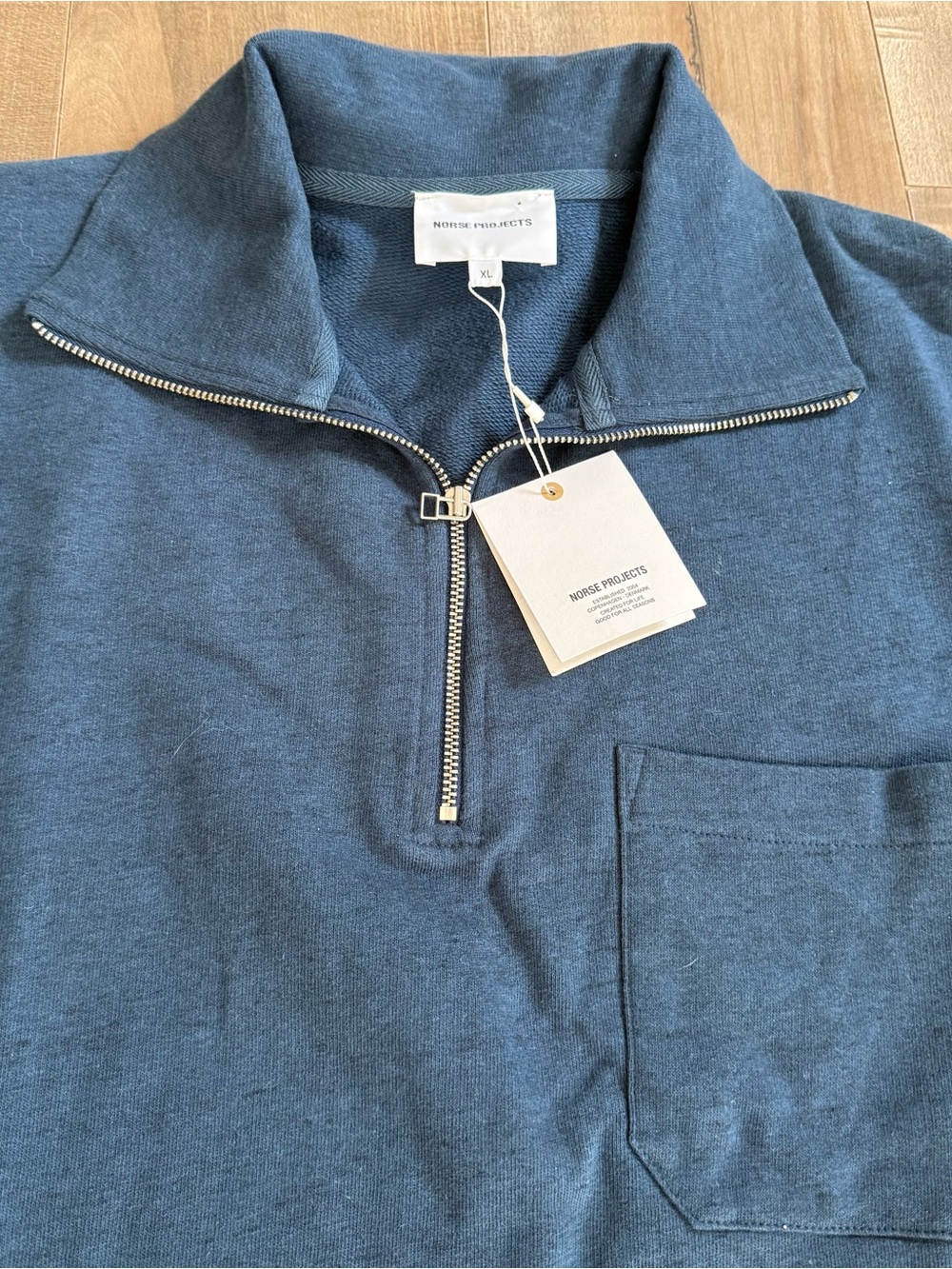NEW Norse Projects Jorn Half Zip Short Sleeve Men XL Cotton Linen Deep Teal